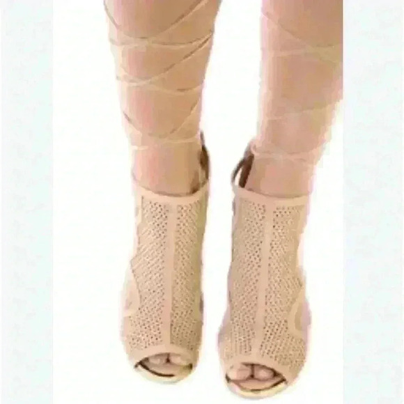 Qupid Shoes - NEW Qupid Gladiator lace up nude peep toe mesh suede 4.5” heels women size 7